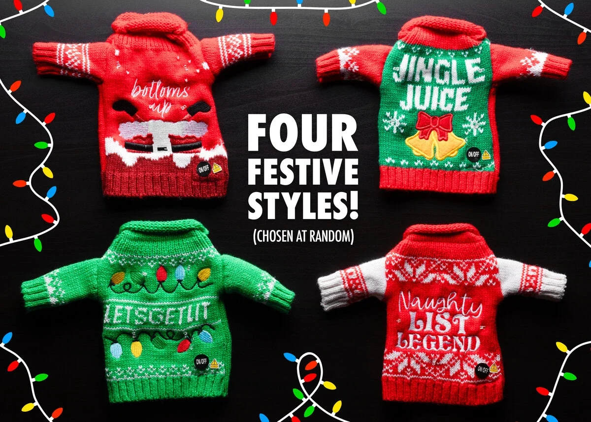 Light-Up Ugly Christmas Sweater Wine Bottle Cover - Image 3